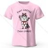 Men's First Coffee Printed T-Shirt 100% Cotton Oversized Morning Graphic Tees for Women Summer Tops Cafe Streetwear