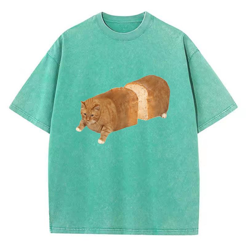 Oversize T Shirt Vintage Washed Cotton T-Shirt Y2k Retro Hummor Bread Cat Graphic Tee Casual Streetwear Spring Summer