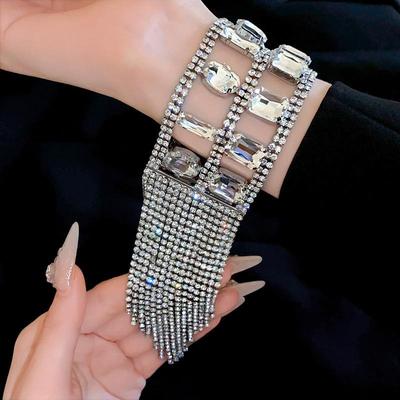Luxury Double Row Diamond Tassel Bracelet - European & American Fashion Statement Jewelry for Women