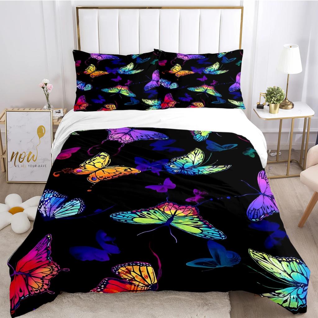 Colorful Flying Butterfly Duvet Cover Set Soft All Season Comforter with Pillowcases Single Double Queen King