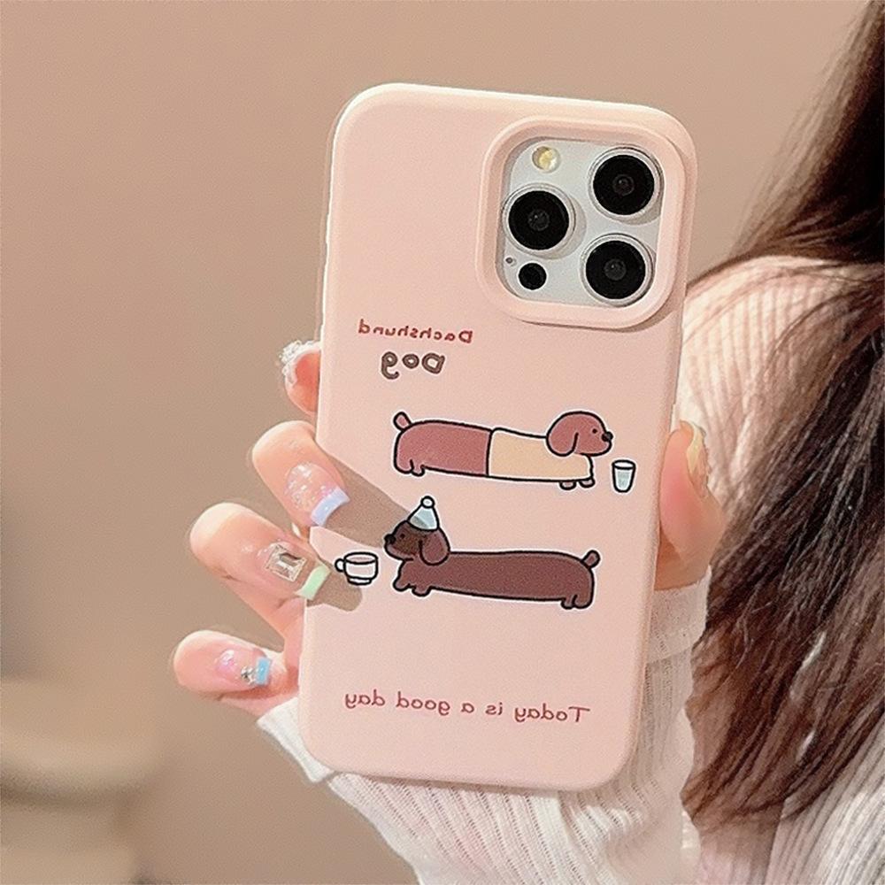 Pink Cartoon Dachshund for IPhone17promax for Apple Phone Case 14 for 16 Silicone 13 Japanese and Korean 12 Soft Cover