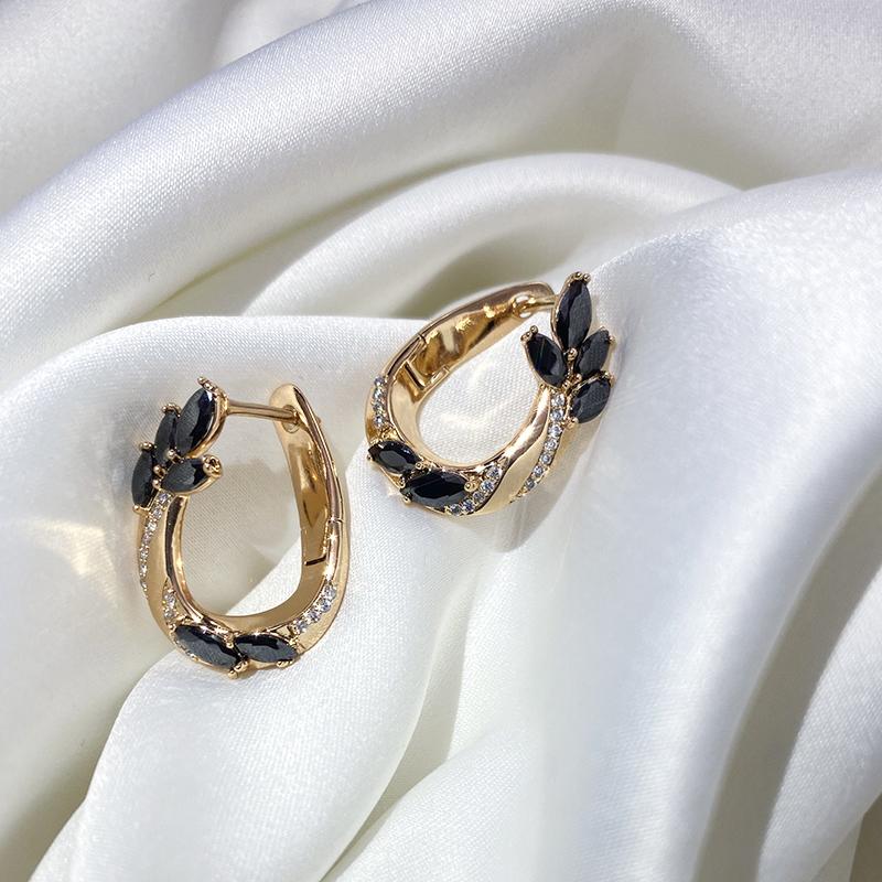 Gothic Black Zircon Drop Earrings for Women Hoops Personality Jewelry