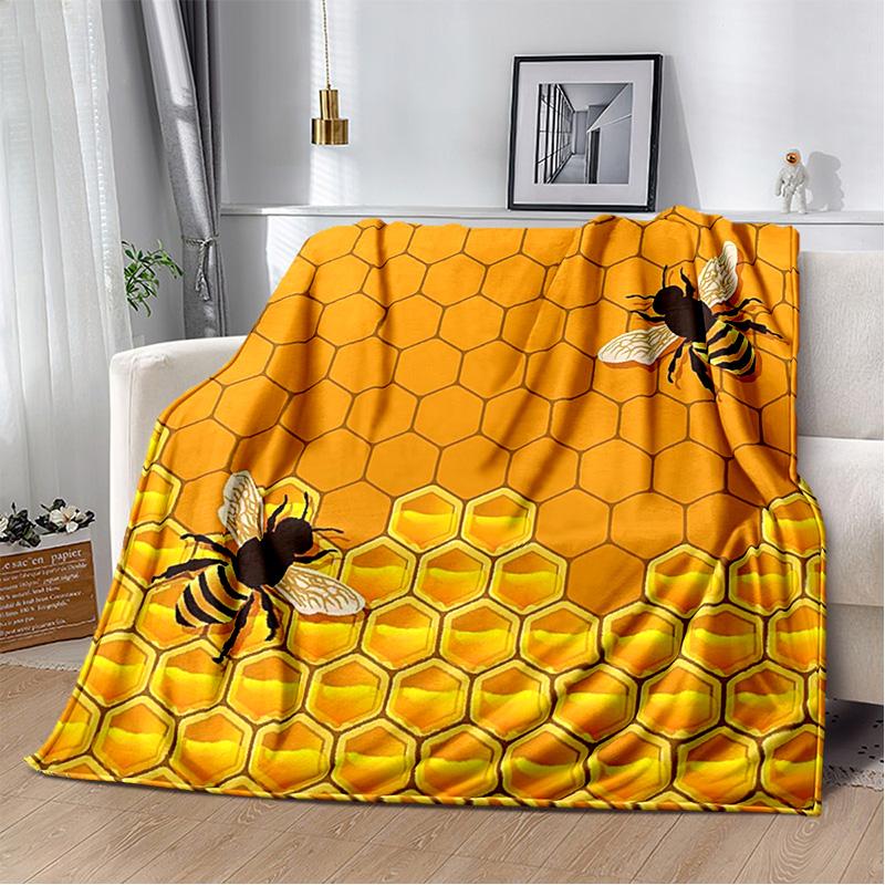Couverture Douce en Peluche Dessin Animé Insecte Abeille Miel 3D, Couverture Jetée en Flanelle pour Salon Chambre à Coucher Lit Canapé Couverture de Pique-nique Enfants
