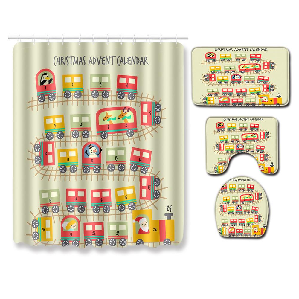 Weihnachts Duschvorhang Polyesterstoff WC-Sitz Vierteiliges Set Eingangstürmatte Schlafzimmer Wohnzimmer Bodenmatte Teppich