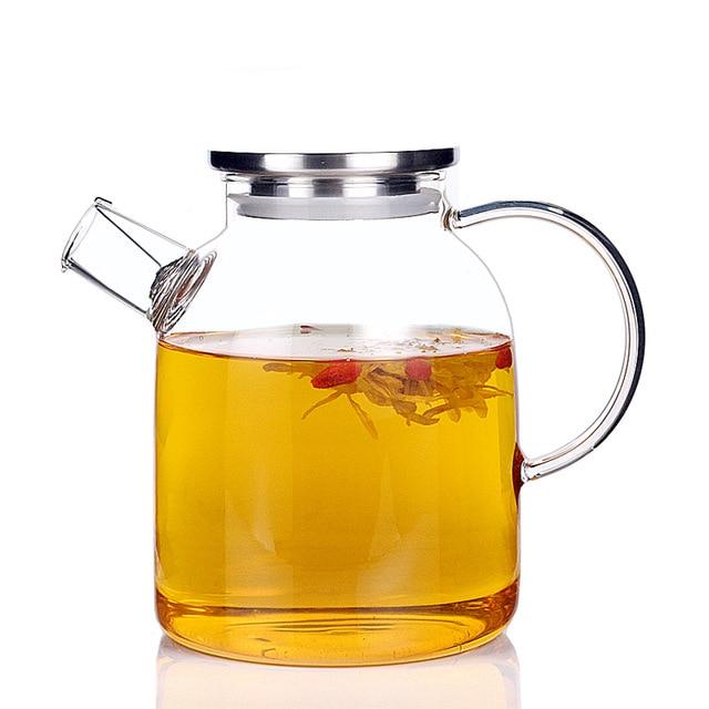 Transparent Glass Water Kettle with Bamboo Lid Heat-Resistant Large Capacity Tea Pot Water Bottle 1L/1.5L