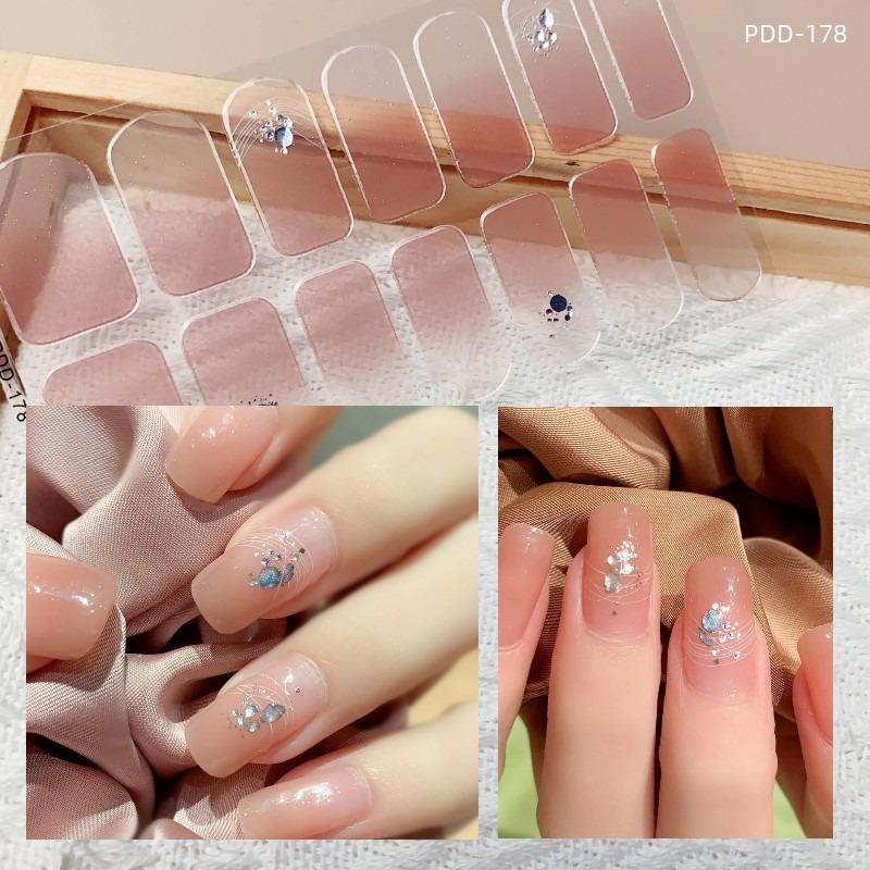 60 Styles DIY Semi Cured Gel Nail Stickers Long-Lasting Solid Color Fresh Flowers In Spring Nail Strips Patch Slider Full Cover Decal