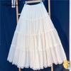 Japanese Lolita Style Autumn Winter Women Lace Skirt High Waist Beige Layered Ruffles Skirt Elegant Feminine Ladies' Tierred Skirts
