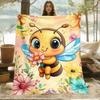 Bee with Blue Wings Flannel Blanket Printed Bedding for Sofas, Beds, Travel, Camping, Home & Office Use
