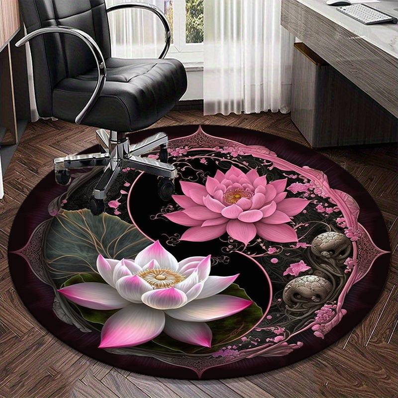 Lotus Mandala Artwork Round Carpet Chair Cushion Round Entryway Rug, Soft Round Rugs for Living Room, Bedroom, Circle Carpet Decor Gifts