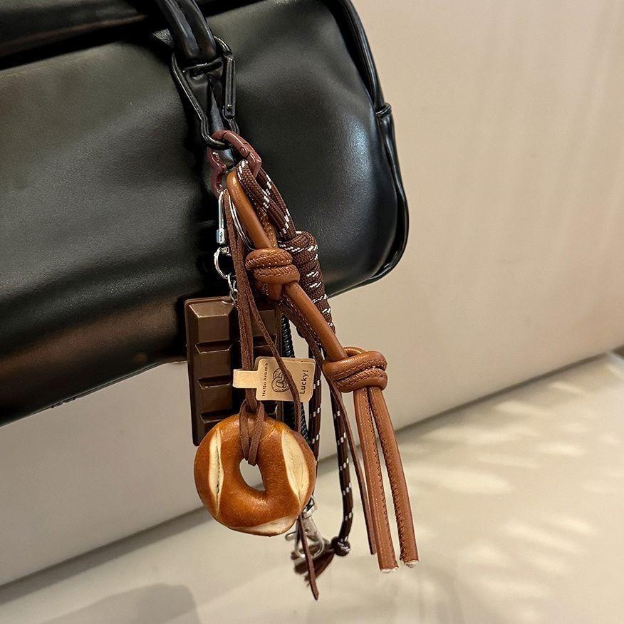 Autumn and Winter Brown Lovely Alkali Bread Korean Ins Bag Pendant Chocolate Climbing Rope Key Chain Decorative Chain Hand KTY