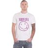 26 Nirvana T-Shirt Lila Lächeln Band Logo neu Offiziell Unisex Weißes Unisex T-Shirt