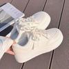 Fashion Women Leather Flat Shoes Autumn New Fashion Breathable Vulcanized White Sports Lace Up Thick Soled Casual Shoes for Women