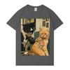 Trendig grafisk T-shirt med katt, rökande tatuering, bläck, rolig meme, Harajuku Y2K-t-shirt med kort ärm, sommar-O-ringad, avslappnad T-shirt