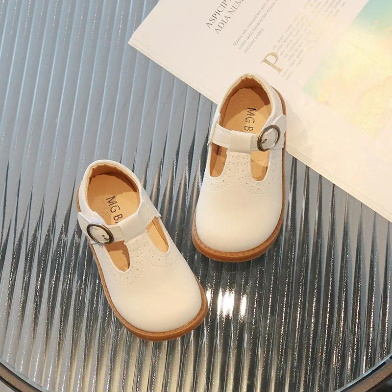 Frühling Kinder Lederschuh T-Riemen Lochmuster Kinder Mode Mary Janes Vintage Jungen Mädchen Schuhe Schule Ballerinas Schuhe Klettverschluss