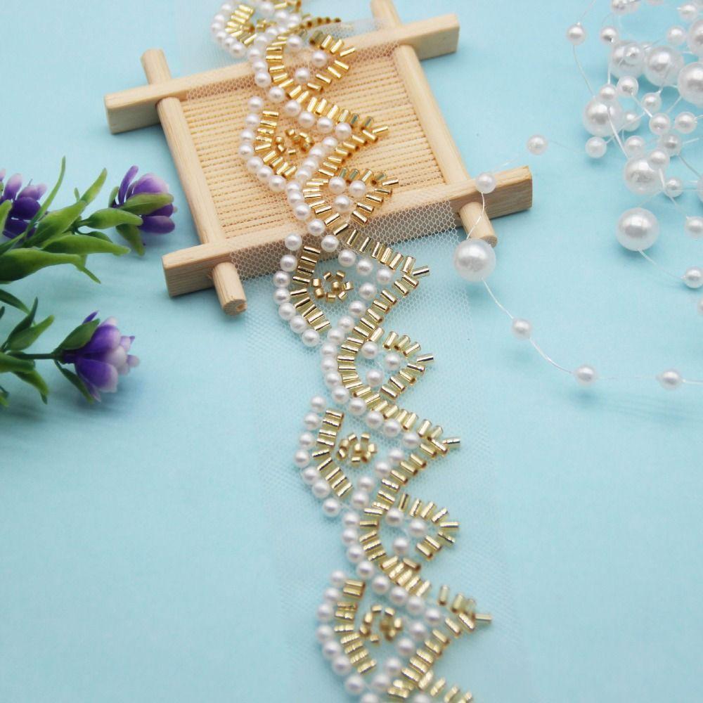 5yards Imitation Pearl Lace Trim Korean-style Glass Beads Band Collar Waist Belt Hair Accessory