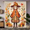 Set HD Erntedank Cartoon Mädchen Kürbis Dekorative Gardine Gelbe Krawatte Digital Gedruckt Heimdekoration Stil Dek von 2 Hergestellt Polyester Waschbar