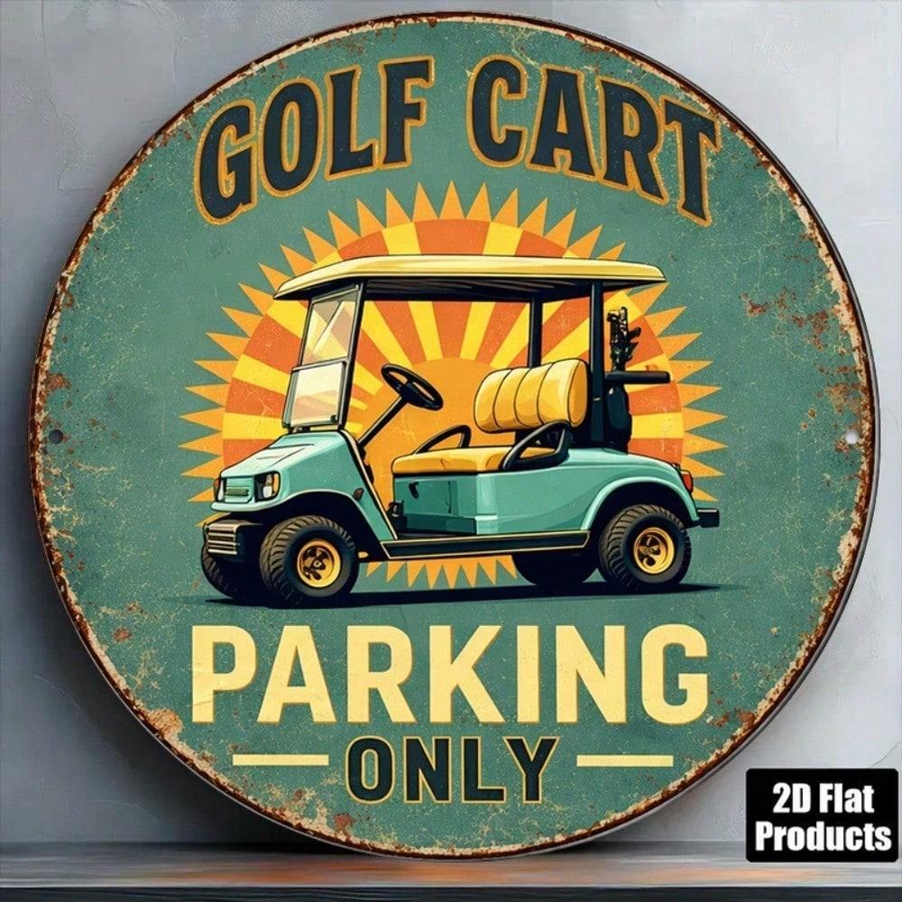 1 Stück Retro Golf Caddy Parkplatz Vintage Runde Metallplakette Englische Wanddekoration Für Garage Bar Club
