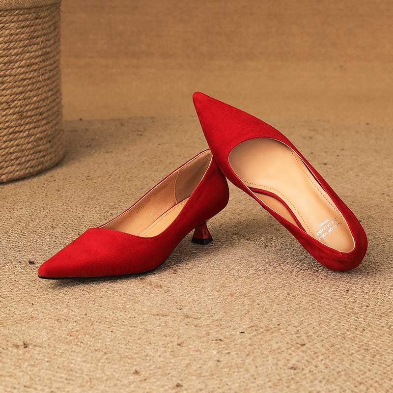 Krazing Pot Suede Fashion Summer Spring Autumn Summer Slip on Party Women Pointed Toe Stiletto Med Heels Pumps