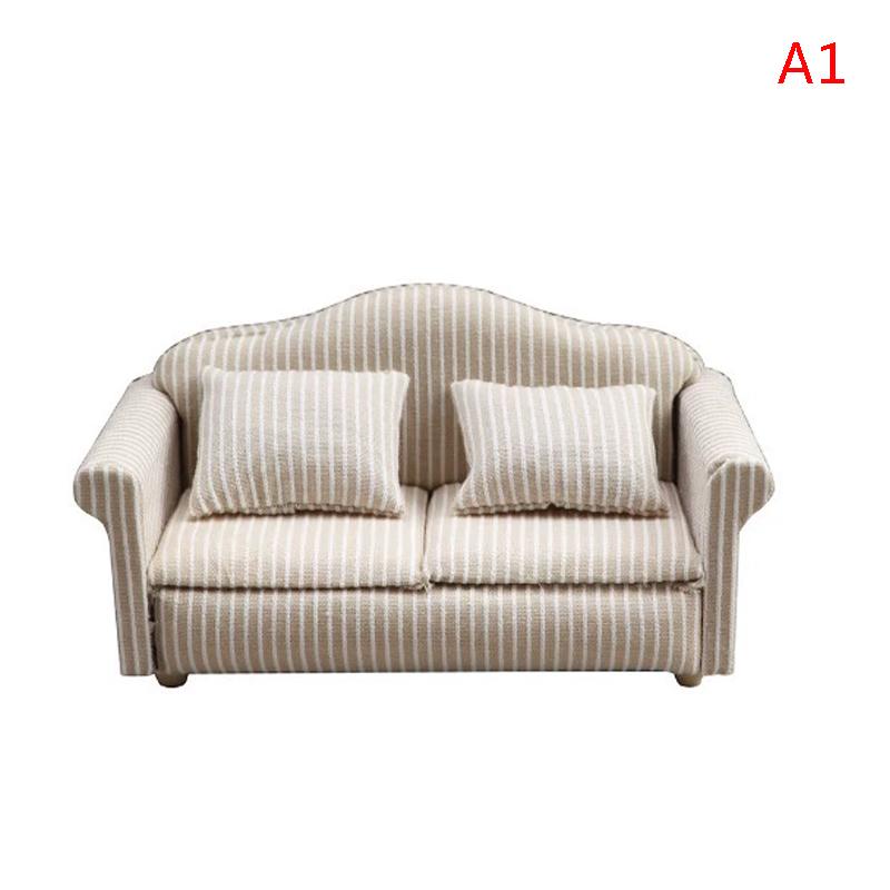 1:12 Mini Furniture Sofa With Pillow For Dollhouse Kids Pretend Play Diy Decor