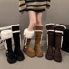 Women's Soft Elastic High Thick Sole Winter Fur One Warm Cold Padded Snow Boots Non-slip Wear Casual Sports Long Cotton Boots