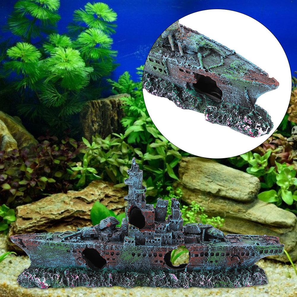 Simulation Resin Hide Boat Fish Tank Aquarium Ornaments Decor