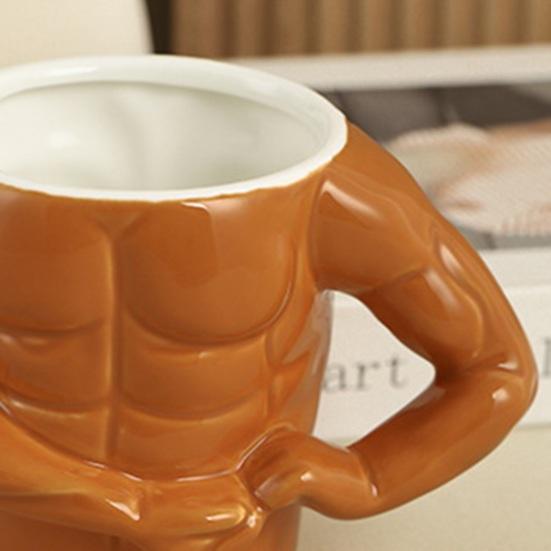 Lustige Kaffeetasse Neuheit Muskelmann-förmige Tasse Neuheit Keramiktasse mit Löffel Geburtstags-Weihnachtsgeschenke für Muskelliebhaber