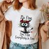 Its Fine I'm Fine Everything Футболки з котячим принтом Топи Жіноча футболка Санта-Ліхтарі Різдвяні футболки 90-х Ulzzang Жіночі футболки