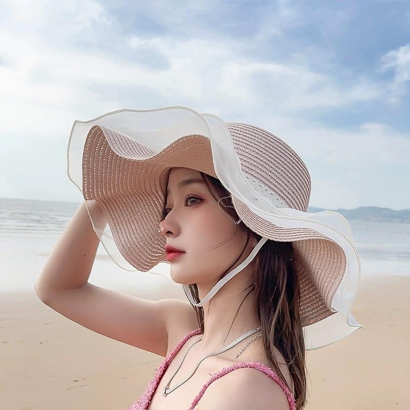 Kids Sun Protection Woven Straw Hat With Wide Brim For Beach Summer Holiday Dressup