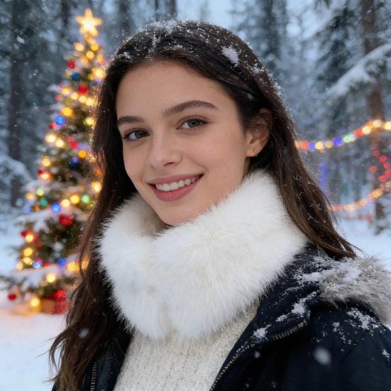Fake Scarf Puffy Collar Trim Adjustable Button Fastening Faux Fur Neck Scarf Removable Plush Winter Warmer Wrap Collar Thermal Scarf