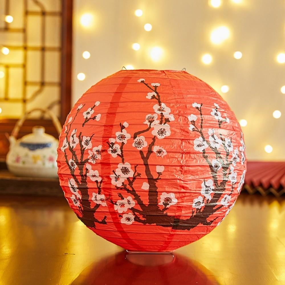 Flower Letter Printed Festival Lantern Hanging Fu Character Chinese Lantern 30cm Round Paper Lantern Mid-Autumn Festival