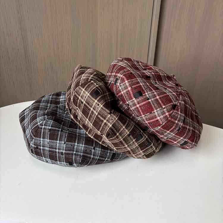 Cute and sweet literary plaid beret children spring and autumn new trendy fashion street octagonal hat versatile show small face