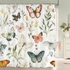 Waterverf Bloemen, Bladeren En Vlinders Douchegordijn Bloemenprint Badkamer Bad Gordijn Huisdecoratie Gordijn Met Haken