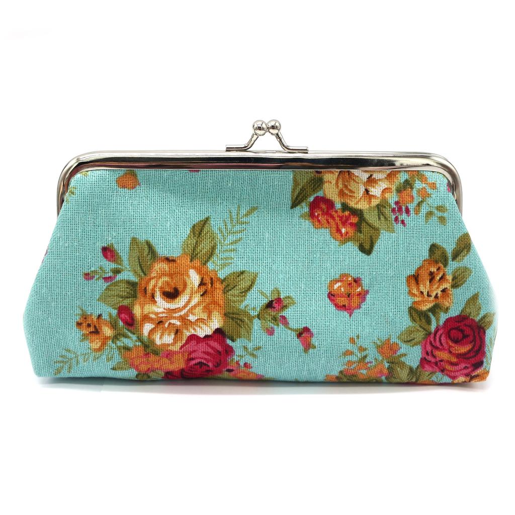 Stoff Damen Geldbörse lang groß rosa Canvas Geldbörse einlagig Clutch Handytasche