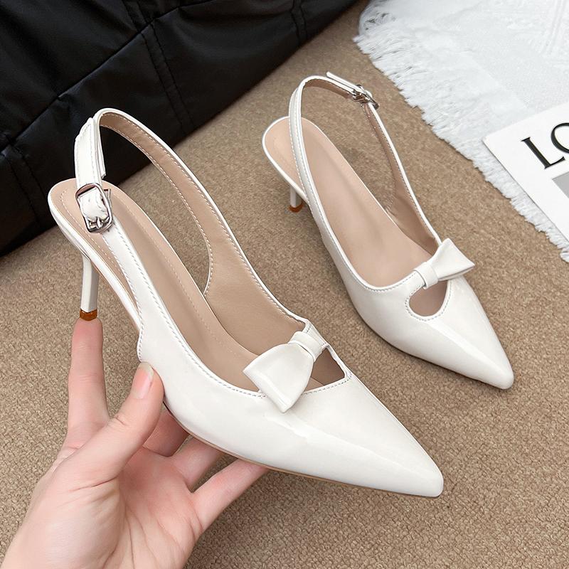 2026 Modern Office Women's Shoes Red Wedding Backless Pointed Butterfly Decoration Women High Heeled Sandals