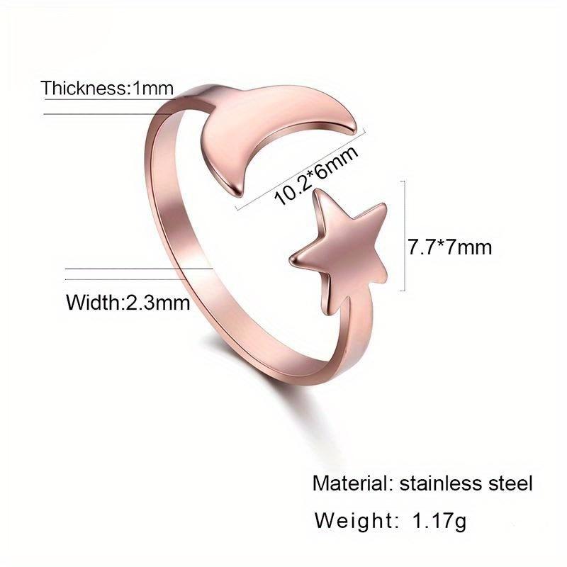Creatieve en Minimalistische Ster en Maan Openingsring, Modieus Uitgesneden Ontwerp Handgemaakt Accessoire, Veelzijdige en Gepersonaliseerde Ringen Sieraden.