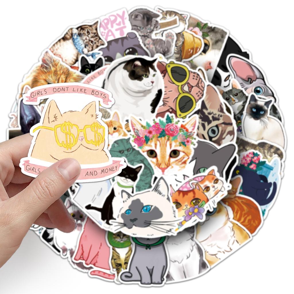 50 Photos de Dessins Animés de Chats Mignons Personnalisés Carnet Décoration Autocollants pour Valise Voiture Trottinette