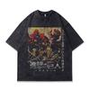 Summer New Japanese Street Retro Cartoon Direct Injection Printing Washed Loose Cotton Short-Sleeved T-Shirt For Men And Women