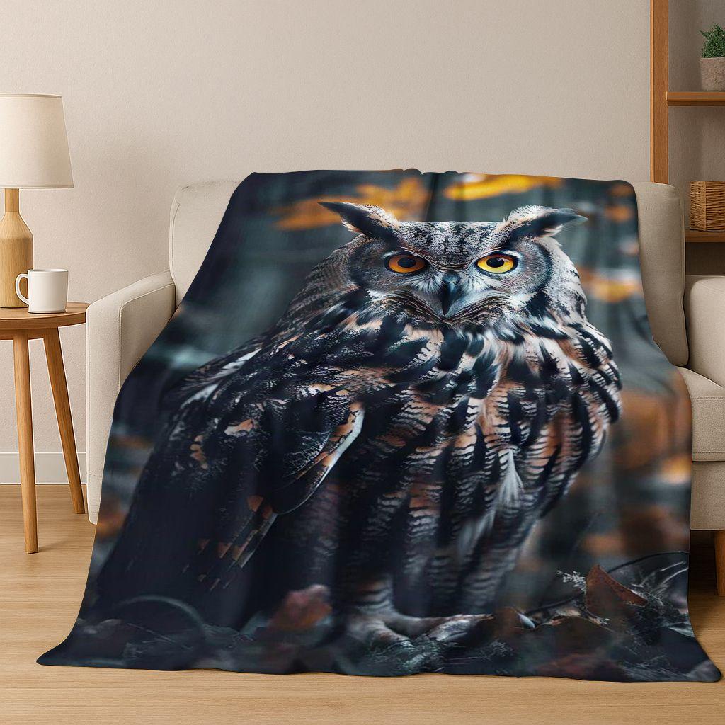 Mysterious Colorful Owl Cartoon Birds Kawaii Flannel Blanket,Cozy Soft Throw Blanket for Home Bedroom Bed Sofa Cover Kids Gift