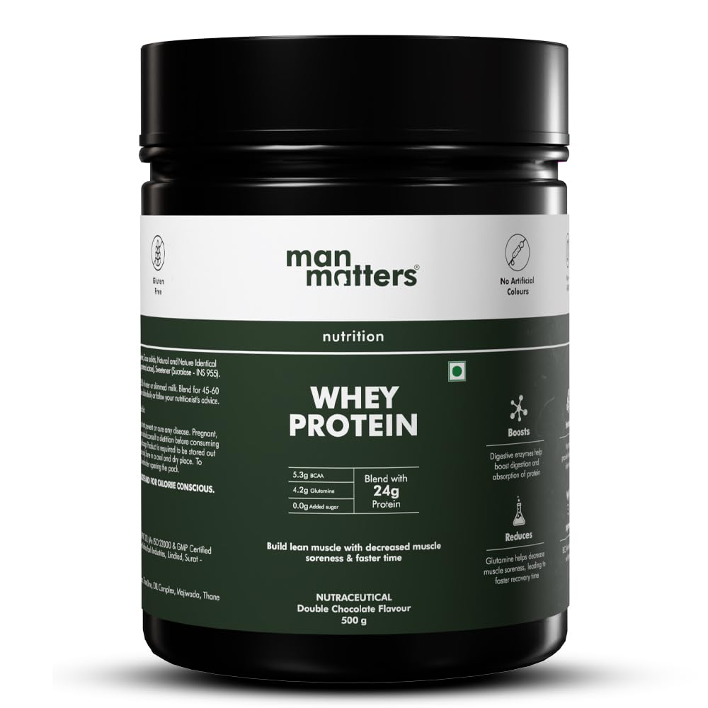 Man Matters Whey Protein Powder Double Chocolate 500 g High Protein Supplement For Workout Strength Recovery Support