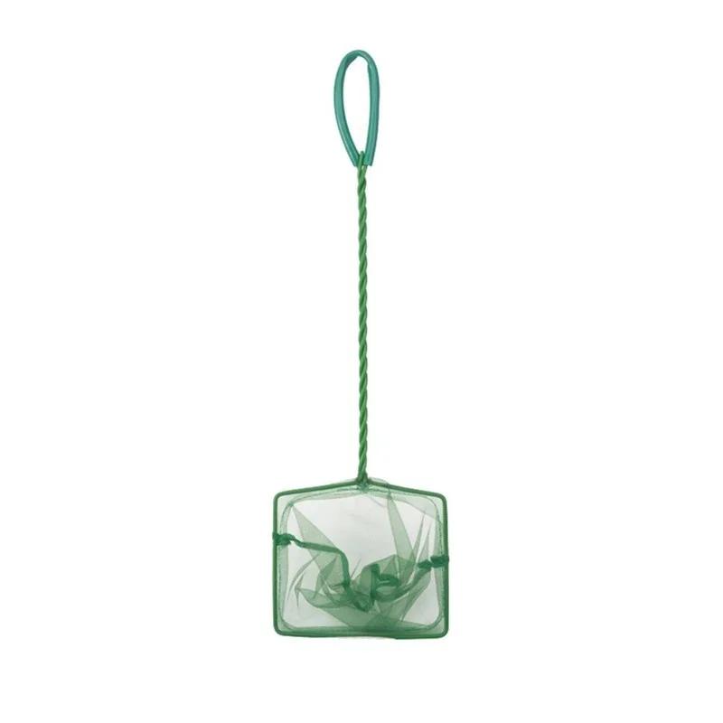 Green Portable Long Handle Square Aquarium Fish Tank Fishing Net Landing Net for Fish Floating Objects Cleaning Tools