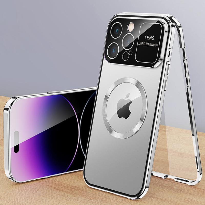 Capa Magsafe Magnética de Metal e Alumínio de Luxo para iPhone 16 15 14 13 12 Pro Max Plus Protetor de Lente de Vidro Grande Capa de Carregamento Sem Fio