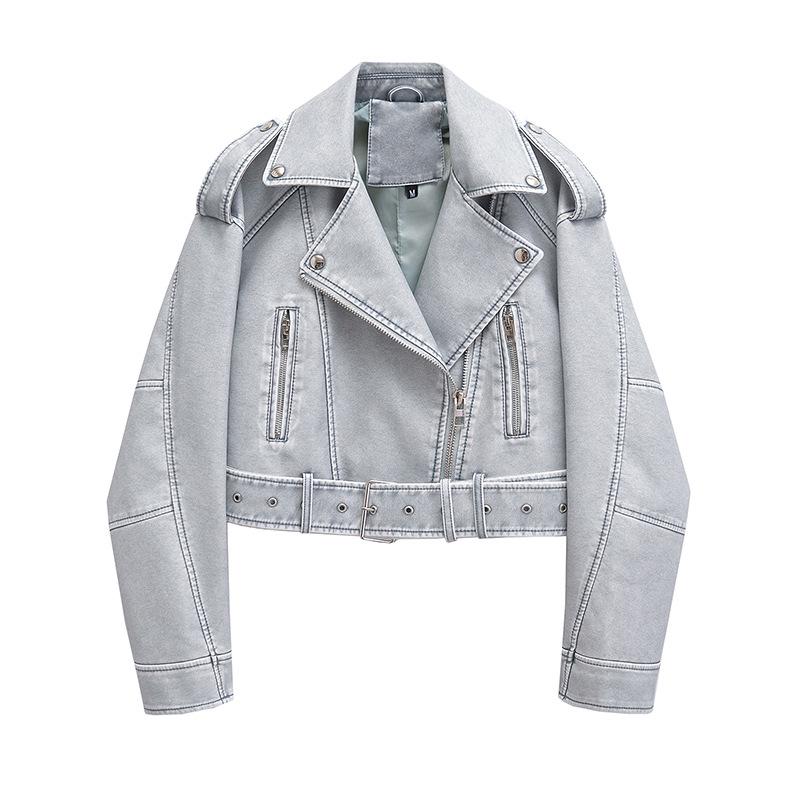 Women's Versatile Retro Leather Motorcycle Jacket - Short, Stylish Spring/Autumn Coat