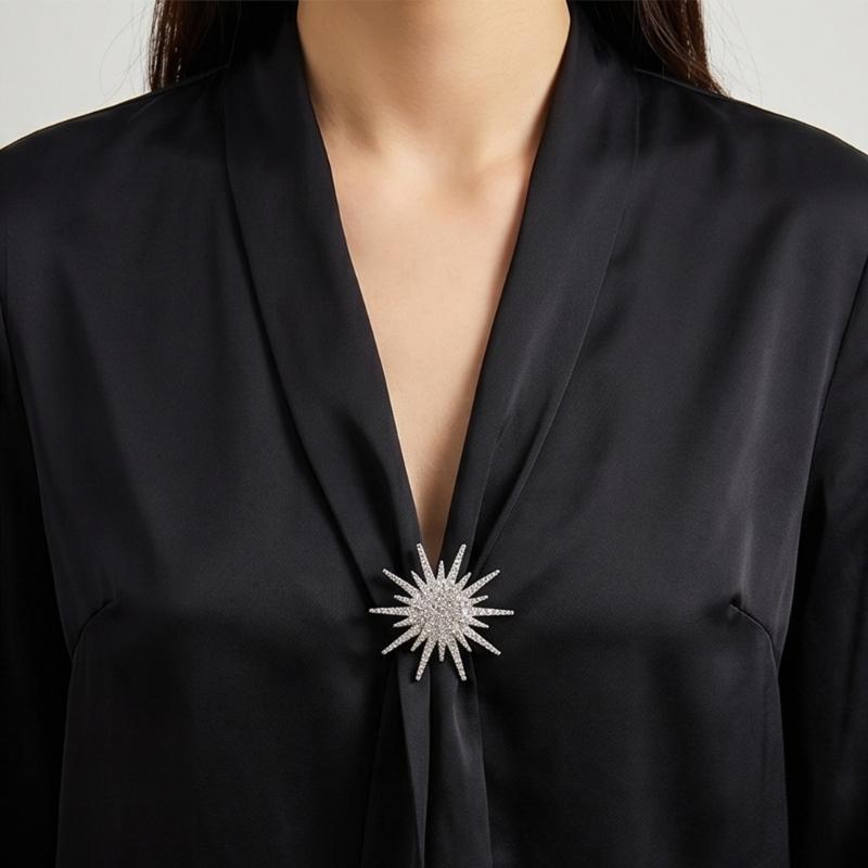 Elegant Star Brooch Pin Dress Shirt Accessory Zinc Alloy Rhinestones Jewelry Clothes Accessories Gift For Her
