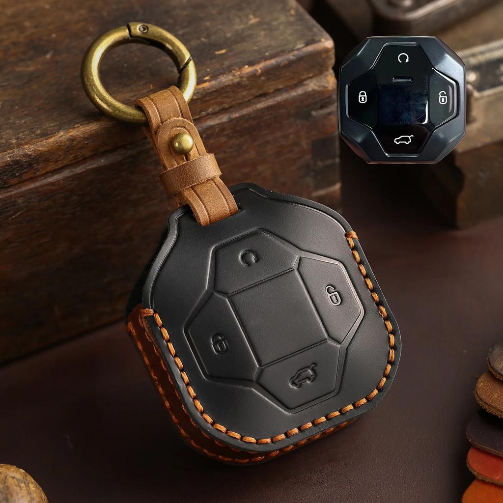 Genuine Leather Key Case for Chery Jetour Traveler Full Cover Protective Key Fob Cover, Anti-Scratch Luxury Car Key Accessories