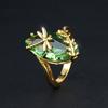 Elegant Gold Color Big Horse Eye Dragonfly Rings for Women Marquise Cut Olive Green Stone Wedding Bands Cocktail Ring