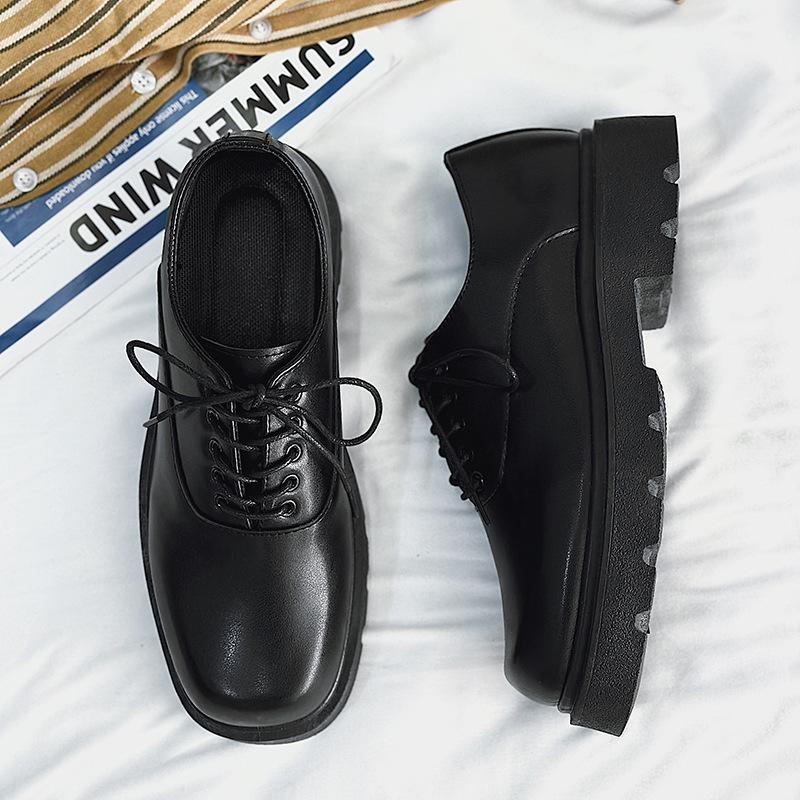 Derby Shoes Square Head Leather Shoes Men's Shoes New Low-top Small Leather Shoes Youth Casual Shoes Shoes Big Head Leather Shoes