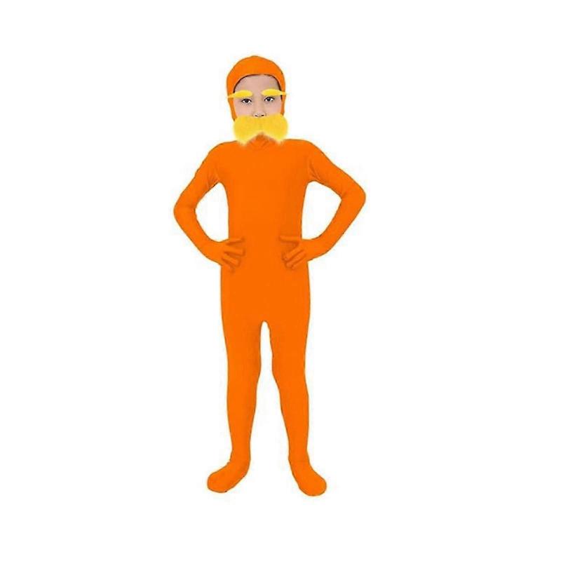 3Pcs Tangerine Costume Accessories Set for World Book Day Outfits with Fake Mustache Beard and Yellow Eyebrows Open Face Bodysuit