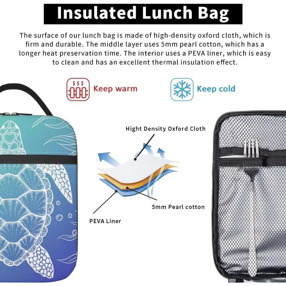 Blue Sea Turtle Print Thermal Lunch Box Insulated Lunch Bag Reusable Portable Tote Cooler Bag for Office Work School Picnic