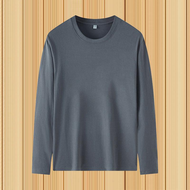 T-shirt à manches longues pour homme, couleur unie, imitation coton soie de lait, col rond, printemps/automne, grande taille, tissu doux.