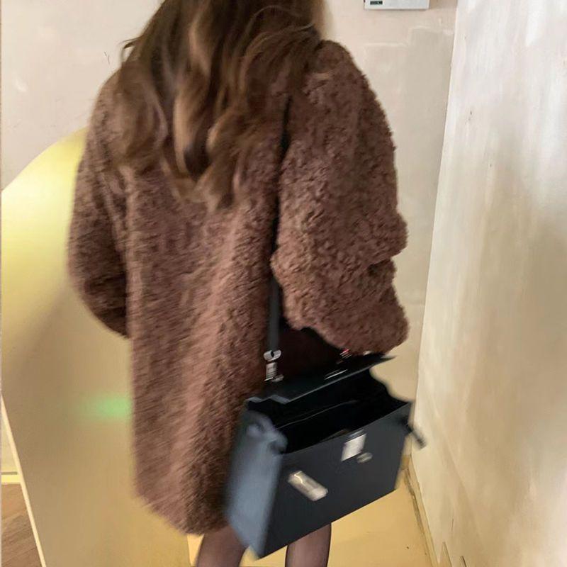 Lamb wool imitation fur coat women's 2 new wool coat thickened medium and long loose top trendy
